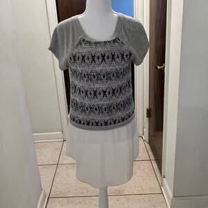 Dolan left coast ethnic  gray white embroidered tunic top size xs
